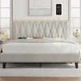 thumbnail image 2 of Topeakmart Queen Size Upholstered Platform Bed with Built-In USB Ports & Tufted Headboard, Beige, 2 of 9