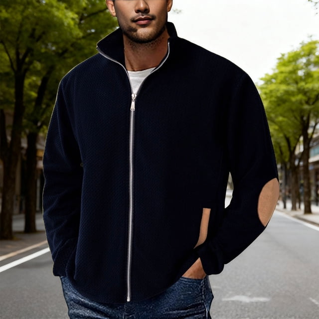 pstuiky camisas de hombre de manga larga, Blusa/abrigo informal y moderno para hombre, de color liso, con solapa, cremallera y manga larga, de terciopelo y ondas de agua. m