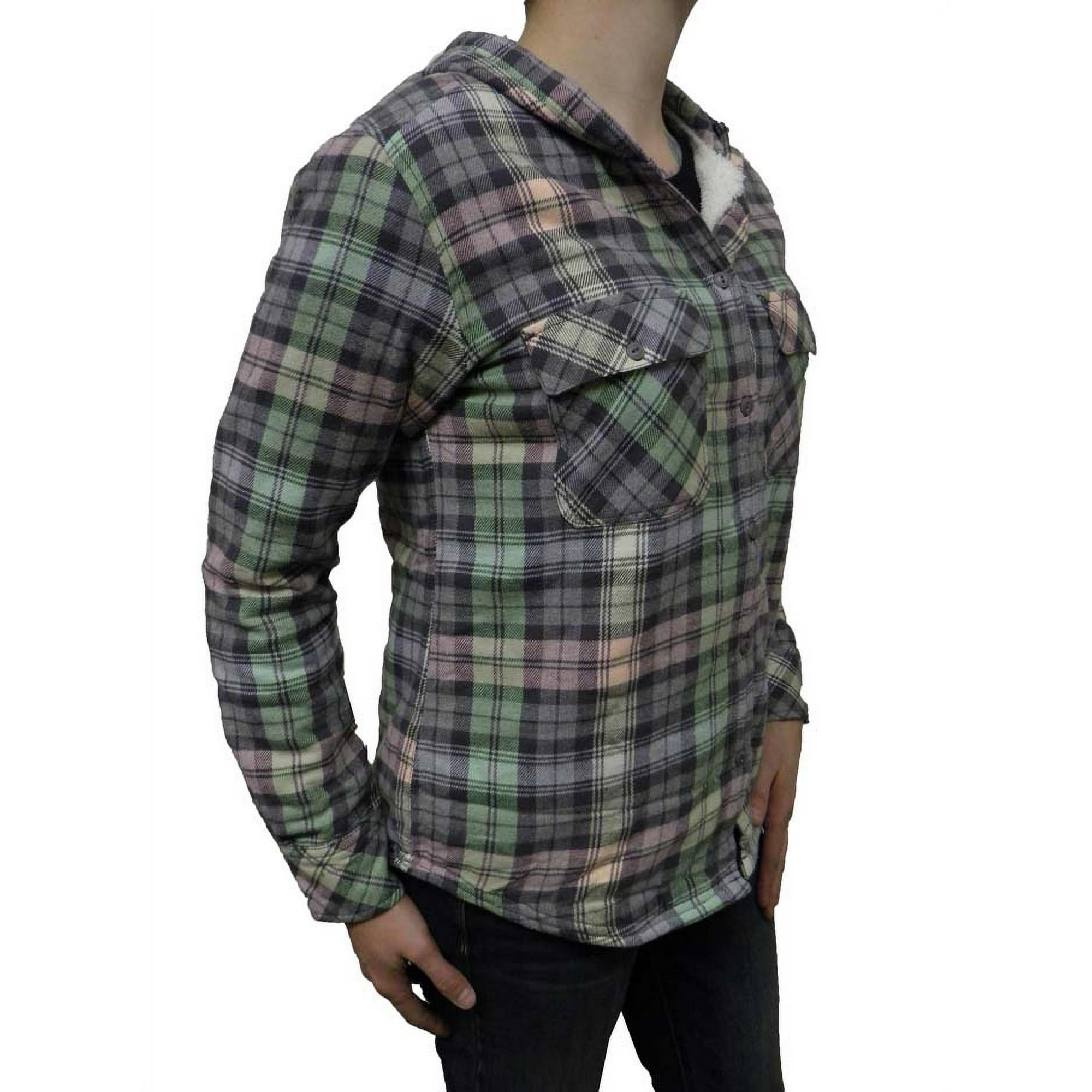 Boston Traders Women's Sherpa Lined Flannel Hoodie (Small, Green/Grey) -  Walmart.com
