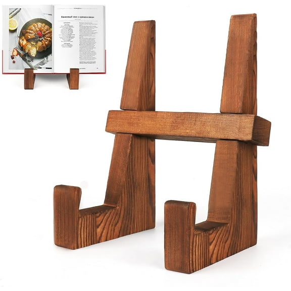 Cookbook Stand for Kitchen - 8.8 inch Wooden Cookbook Holder for Kitchen Counter Decor, Multifunctional Recipe Book Stand, Rustic Brown Recipe Book Holder Stand
