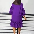 thumbnail image 3 of AURA Plus Size Ruffle A Line Midi Dress Half Open Collar Trumpet Sleeve 3 4 Sleeve Casual Elegant Dress with Zipper, 3 of 11