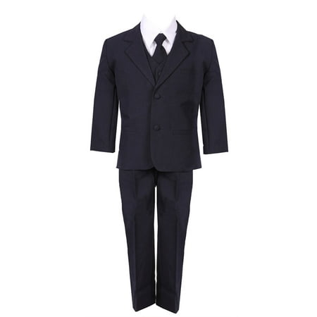 Little Boys Navy Blue 5 Piece Vest Jacket Pants Special Occasion Suit