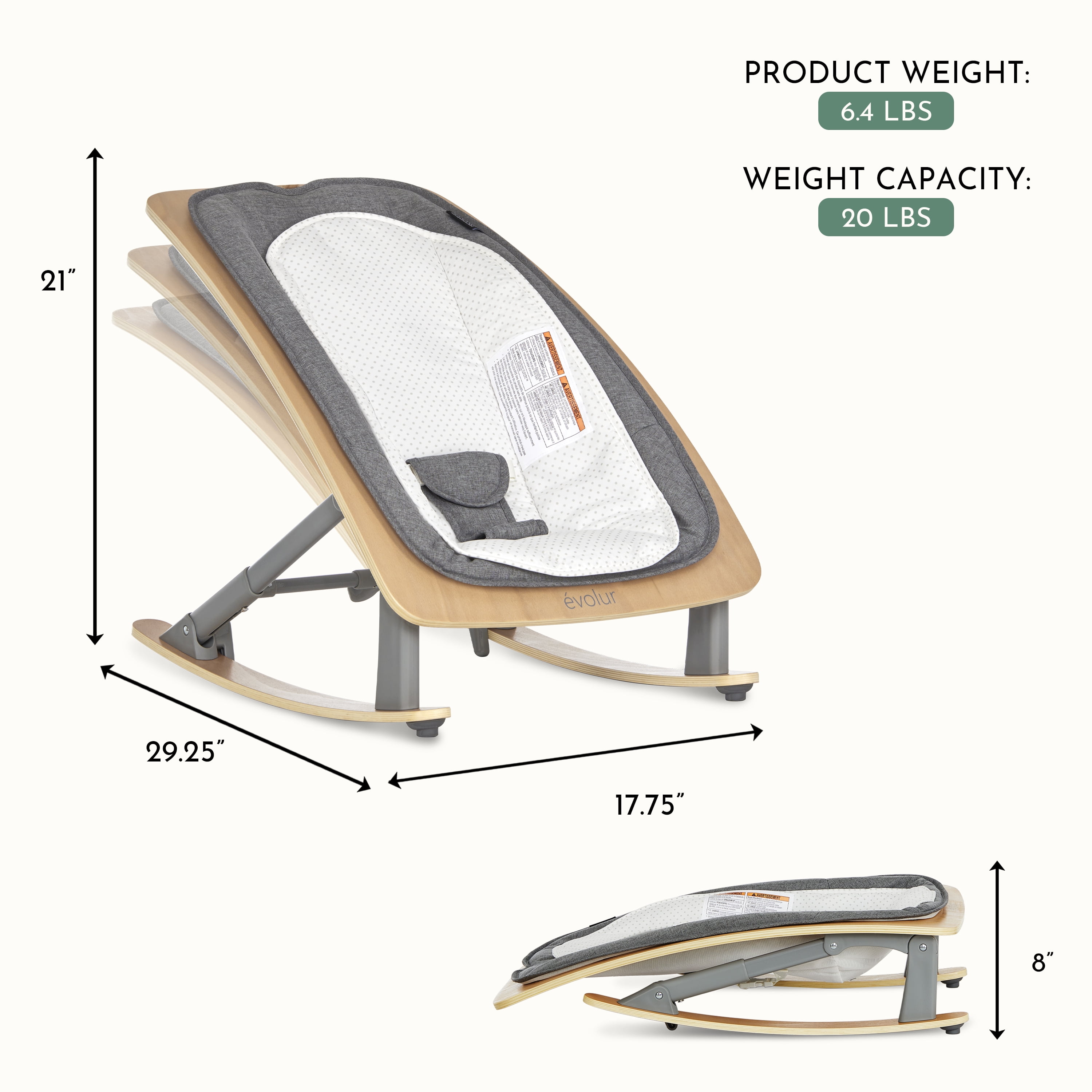 Evolur Tory 2-in-1 Rocker & Chair, Gray