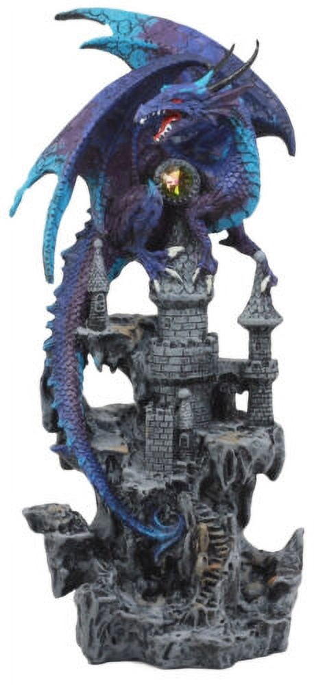 Ebros Hyperion Gemstone Midnight Dragon Protecting Stone Castle Figurine 11.75"H