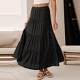 thumbnail image 2 of LWavelet Women Eyelet Embroidery Tiered Maxi Skirt Elastic High Waist Casual Summer Long Skirt Black 2XL, 2 of 4
