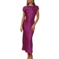 thumbnail image 1 of Vestido Gmeitoey 2025 de satén con mangas casquillo en la espalda, fucsia, 1 of 3