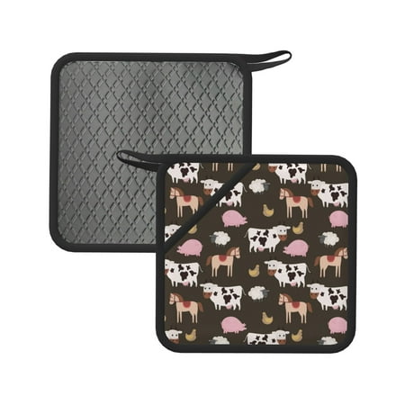 

2pcs Silicone Anti-Hot Hot Pads Oven Mitts Heat Resistant Pot Holders With Pockets Non Slip Oven Glove Potholder For Kitchen Cooking Bbq Baking 7.1in Horse And Cows Animals