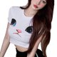 thumbnail image 4 of Top ajustado para mujer transpirable suave de manga corta lindo patrón de gato top recortado delgado para el fin de semana ANGGREK Otros, 4 of 8