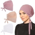 thumbnail image 3 of Qarigey 3x gorro islámico Hijab amplio espacio para pelos banda elástica Underscarf Hijab sombrero de mujer transpirable Sombreros Azul marino+Negro+Blanco, 3 of 6