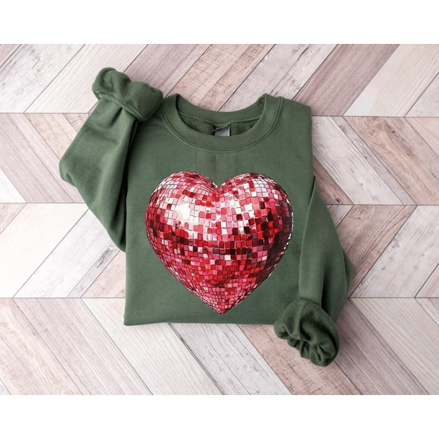 T-Shirt Disco Cœur et Coquette Nœud Saint-Valentin - Mignon Rétro Esthétique Sweat - Sable - L