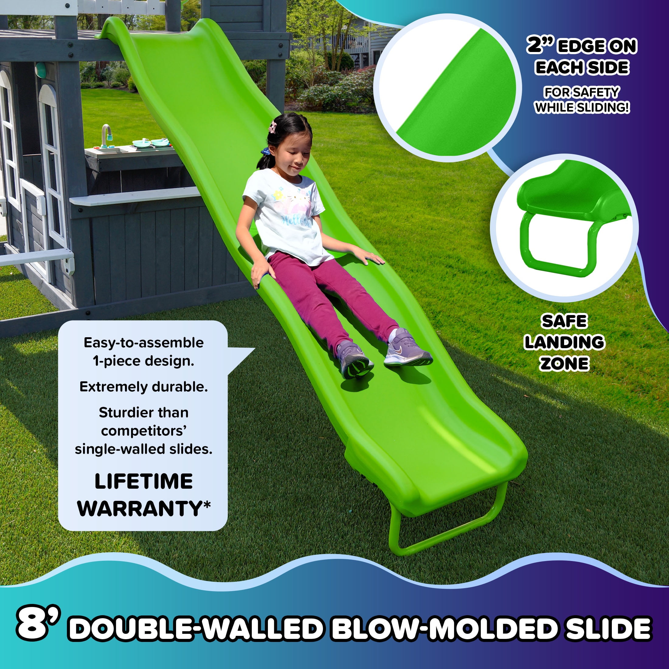 Sportspower Blakely 2-Story Playhouse with 8FT Slide, Working Door, Benches for Rest & Pretend Play Features, for Kids Ages 3-10, Wooden Elevated Playhouse