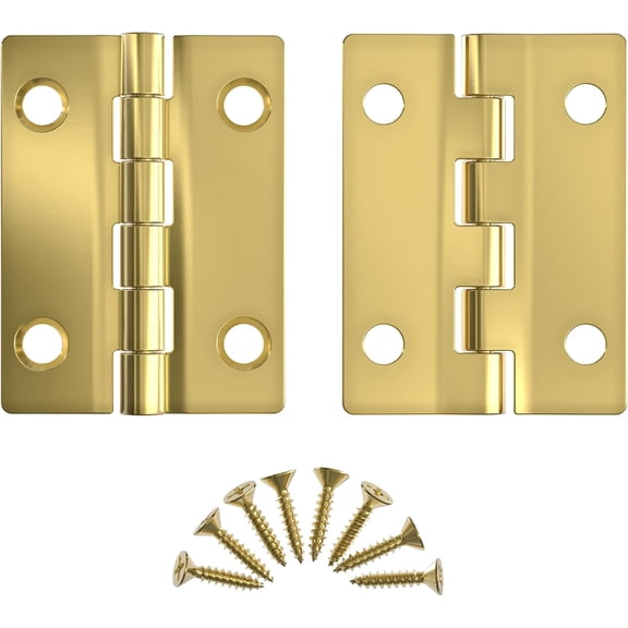 Bright Brass Butt Hinges - 2" x 1-1/2" - Pack of 2 - Flush Mount Cabinet Door Hinges - Antique Furniture Hardware - BH7-SB
