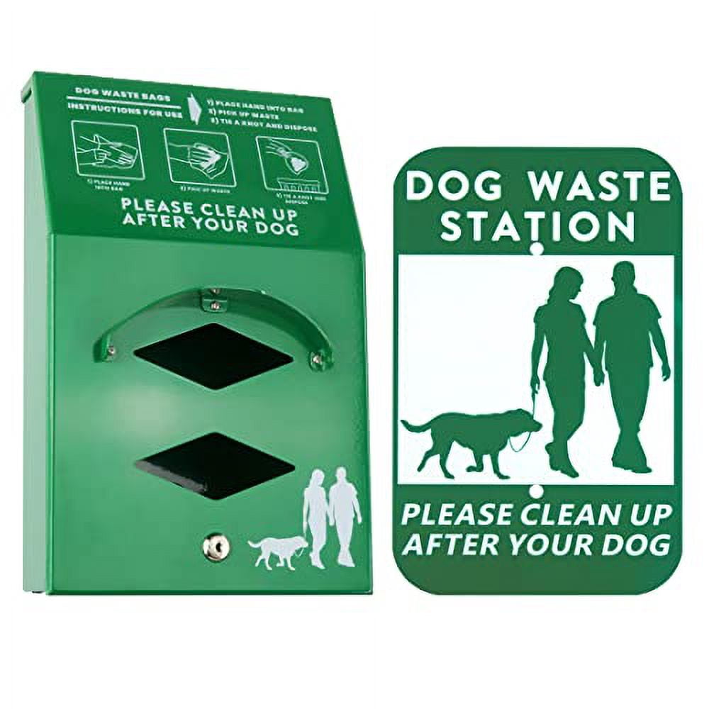 Aluminum Outdoor Dog Bag Dispenser with Pick Up After Your Dog Sign - Wall Mounted Dog Bag Dispenser - Outdoor Poop Bag Dispenser for Dog Waste - Includes Please Clean Up After Your Dog Sign