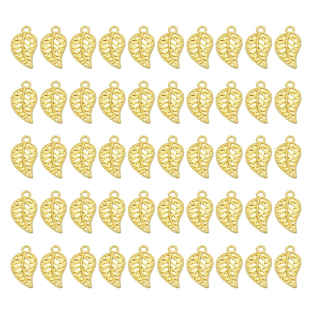 Péndulos de hoja Uxcell, paquete de 50 cuentas de hoja de metal, hojas a granel, encanto de malla para hacer joyas, dorado
