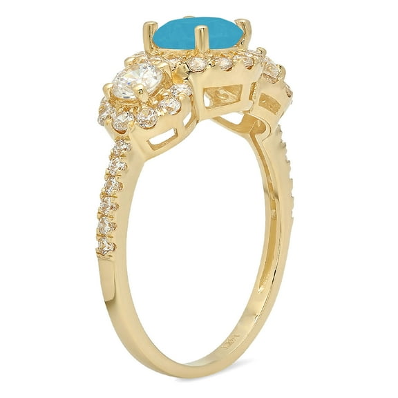 1.46 ct Round Cut Simulated Turquoise Three-Stone Engagement Ring for Women in 18K Yellow Gold