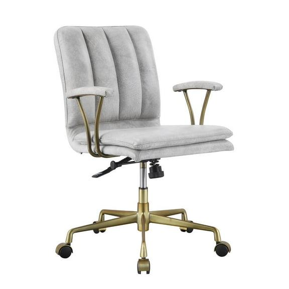 Acme Furniture Office Chair, Vintage White Top Grain Leather & Gold