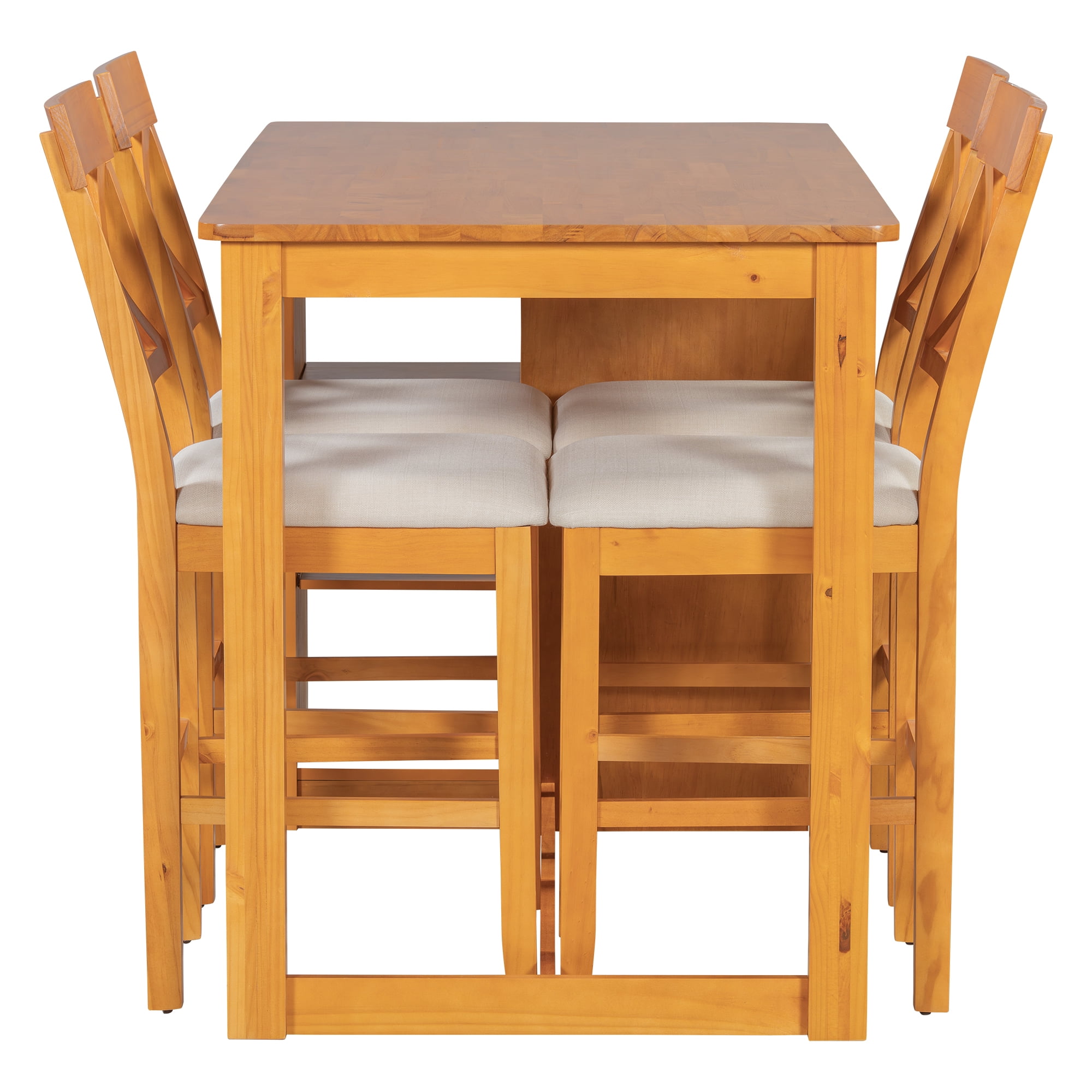 Euroco 5 Piece Counter Height Dining Table Set, Solid Wood Farmhouse Kitchen Table Set with Open Storage Shelves for 4,Peferct for Small Place,Brown