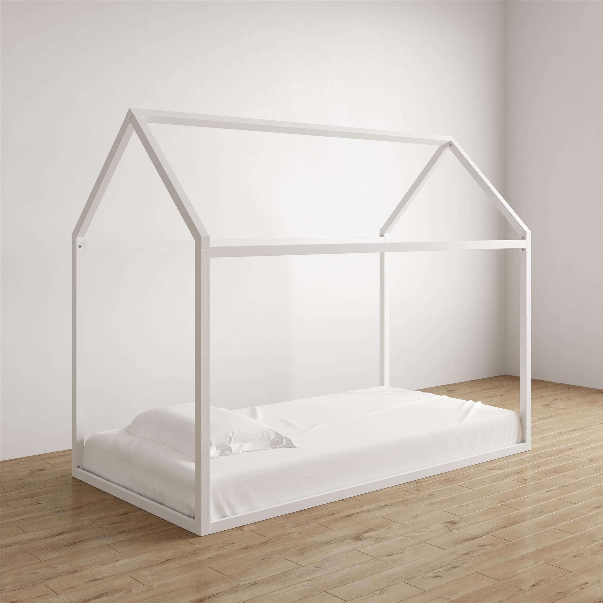 Max & Finn Skyler Metal Montessori House Bed, Twin, Off White