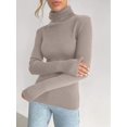 thumbnail image 6 of Ribbed Sweaters for Women Cute High Neck Knitted Warm Fitted Sweater Khaki One size, 6 of 7