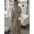 thumbnail image 4 of TRAFZA, conjunto de camisa de lino de Color sólido a la moda de verano para mujer, cárdigan con cinturón, Top tipo kimono + pantalones plisados de cintura alta para mujer, 2 piezas, 4 of 5