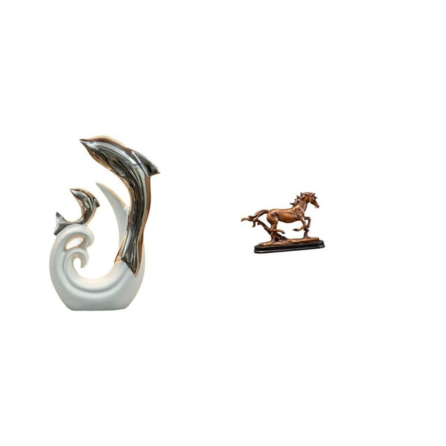 Estatua de cerámica de delfín y caballo. Figura decorativa moderna de arte abstracto. Adorno coleccionable para soporte de TV, chimenea, oficina, sala