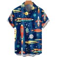thumbnail image 2 of Camisa hawaiana con estampado 3D de cohetes para hombre, blusa con patrón de dibujos animados, camisas casuales de verano estilo hawaiano, blusa holgada de manga corta con botones, 2 of 5