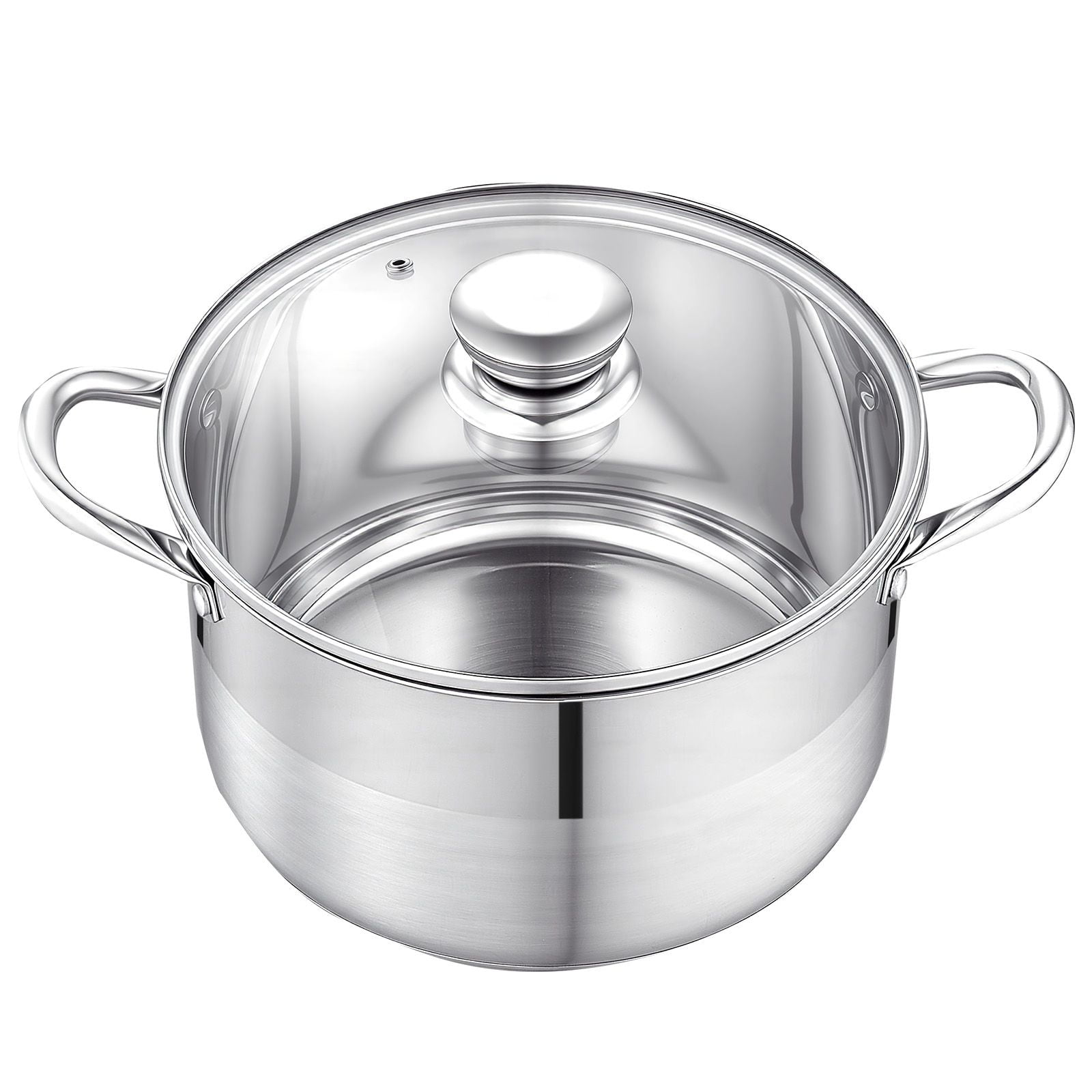 AsterOutdoor Stainless Steel Stock Pot 8 Quart with Glass Lid for Soups Stews Pasta