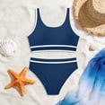 thumbnail image 3 of VONCOS Teen Girls High Waisted Bikini Set - Navy Sporty Two Piece Swimsuit, Quick Dry Athletic Swimwear with Contrast Trim for Tweens,Size 9-10T, 3 of 6