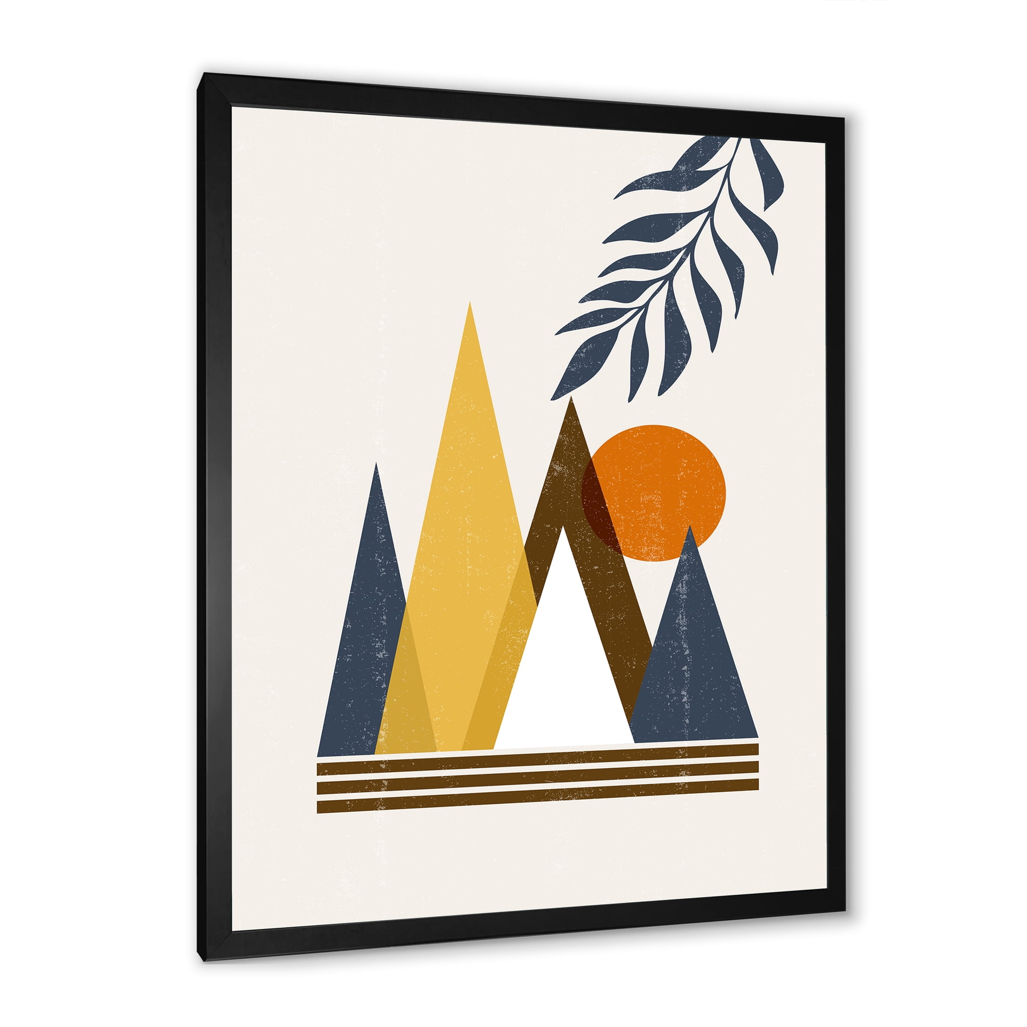 Designart 'Abstract Moon and Sun In Mountains I' Modern Framed Art Print