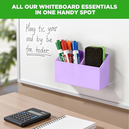 Magnetic Dry Erase Marker Holder for Whiteboard, Acrylic Magnet Pen Holder for Refrigerator Fridge, Marker Holder for Classroom Teacher, Pencil Cup,Office Accessories,Locker Organizer(Purple)