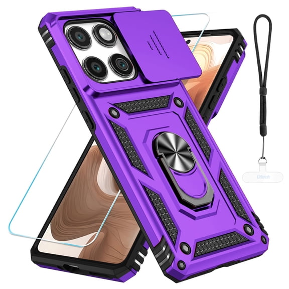 Dteck for Motorola Edge 2026 Case with Camera Slide Cover,Magnetic Ring Holder Kickstand Shockproof Protective Phone Cover with Screen Protector,Purple
