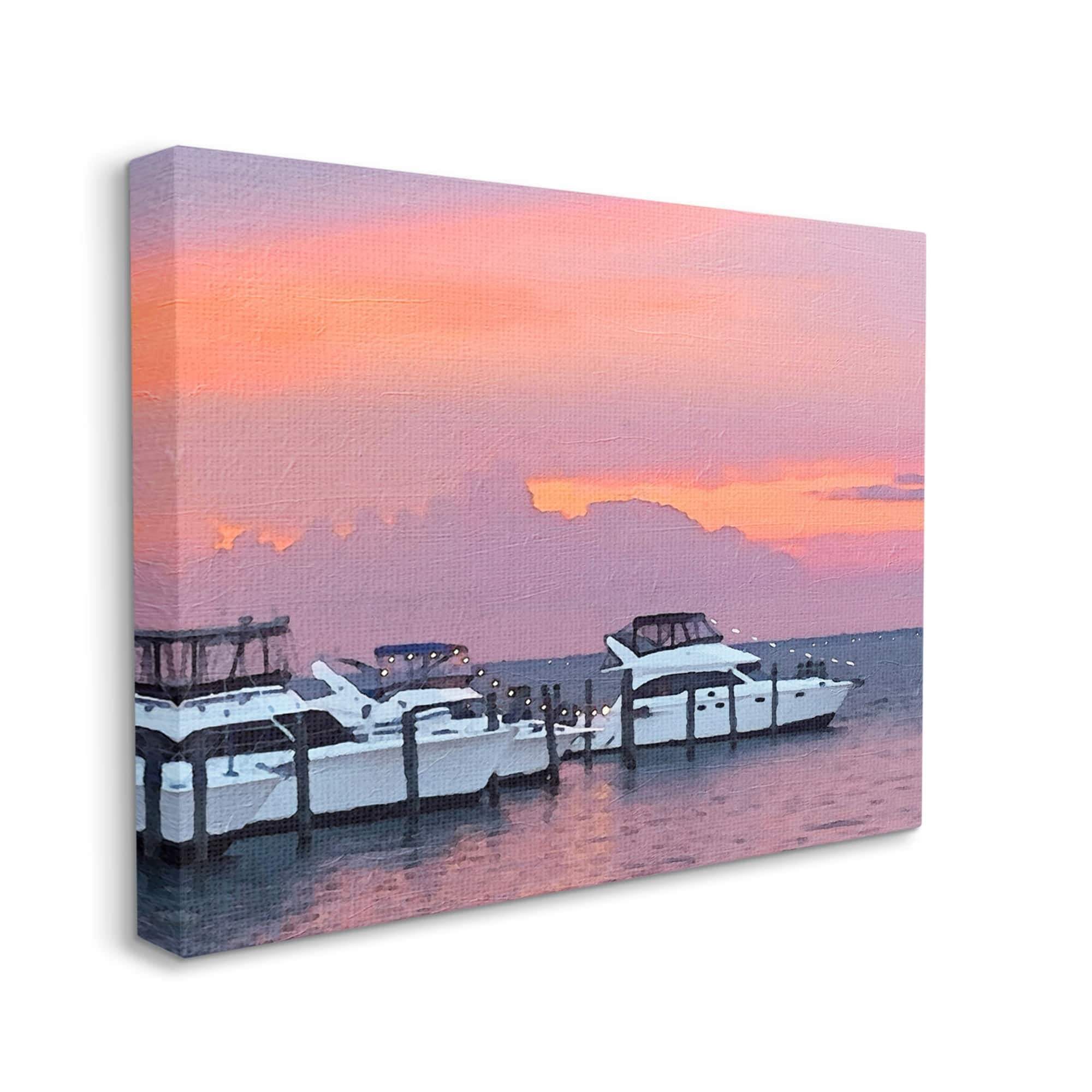 Stupell Industries Boat Harbor Pink Sunset Landscape Coastal Photography Gallery Wrapped Canvas Print Wall Art