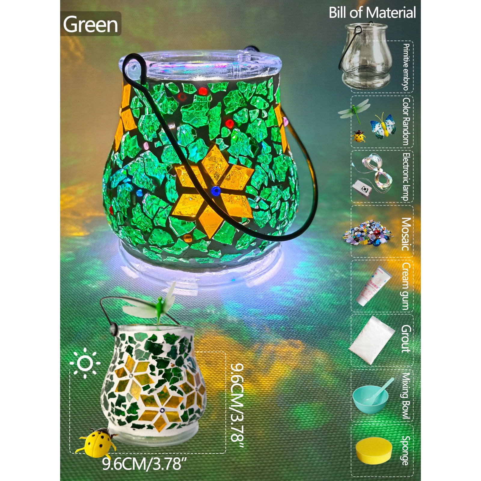B Diy Mosaic Candlestick Glass Craft Kit Valentine'S Day Project With Led Light And Decorative Accents