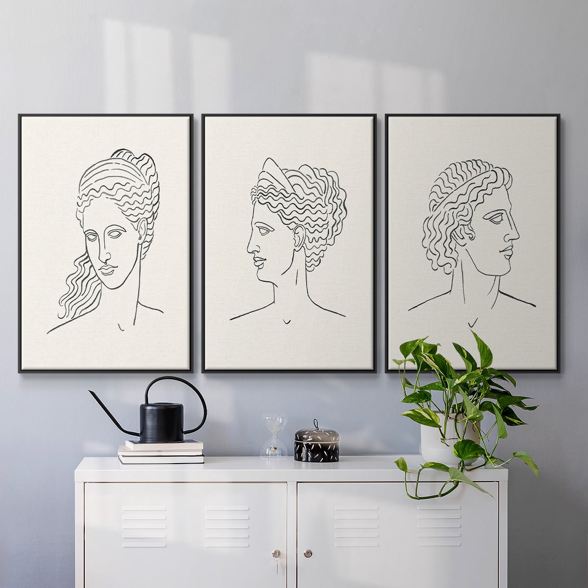 Greek Busts I - Framed Premium Gallery Wrapped Canvas L Frame 3 Piece Set - Ready to Hang