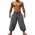 thumbnail image 5 of hotojiny Mens Harem Pants Casual Elastic Waist Drawstring Cotton Cropped Linen Pants Baggy Boho Beach Yoga Trousers M-3XL, 5 of 7