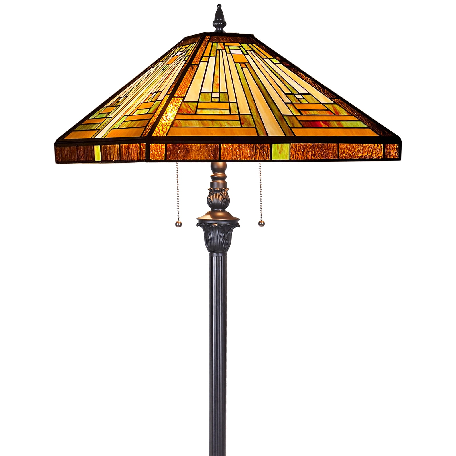 Tiffany Floor Lamp Mission Style Blue Stained Glass Floor Light for Reading Antique 16" Double Light Standing Lamp for Living Room Bedroom Home Office