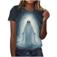 thumbnail image 2 of JOANKDMI Cute Ghost Graphic T-Shirts for Women Halloween Misty Forest Print Tops Short Sleeve Crewneck Casual Fall Tees Holiday Party Clothing Women Apparel, 2 of 6