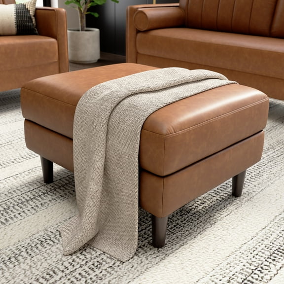 Bush Home Max Storage Ottoman with Tray in Buffed Camel Vegan Leather