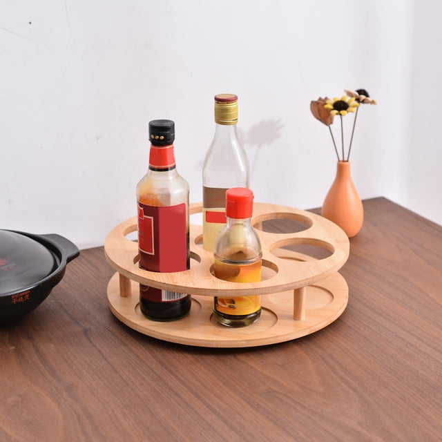 TIMIFIS Storage Rack Wooden Kitchen Spice Tray Carousel Lazy Rotating Spice Mug Shelf New Home Essentials