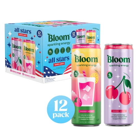 Bloom Sparkling Energy All Stars Variety Pack, Shirley Temple (6), Summer Splash (6), 12 fl oz, 12 Pack