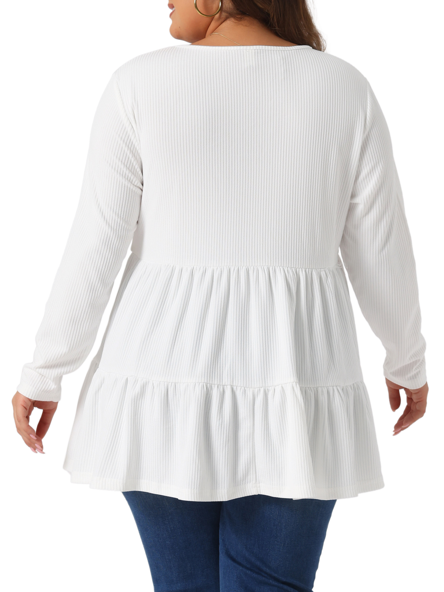 DARING DIVA Women's Plus Babydoll Crew Neck Casual Loose Peplum Tops 4X White