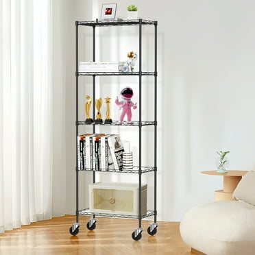 HIJOB 5 Tier NSF Steel Shelve with Wheels, 59"H Adjustable Heavy Duty Wire Storage Shelving Unit  for Kitchen, Bathroom, Garage, Black