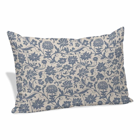 Light Blue Floral Pillow Covers, Linen Long Throw Pillow Case, Rustic Vintage Flowers Botanical Spring Holiday Pillow Protector Decorative Cushion Cover for Living Room/Bedroom 12" x 20"