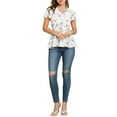 thumbnail image 2 of MODA NOVA Junior's Floral Short Sleeves High Waist Tie Neck Peplum Blouse White XL, 2 of 5