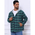 thumbnail image 4 of DARING DIVA Men's Fleece Lining Drawstring Hooded Plaid Shirt Jacket L Blue Green, 4 of 7