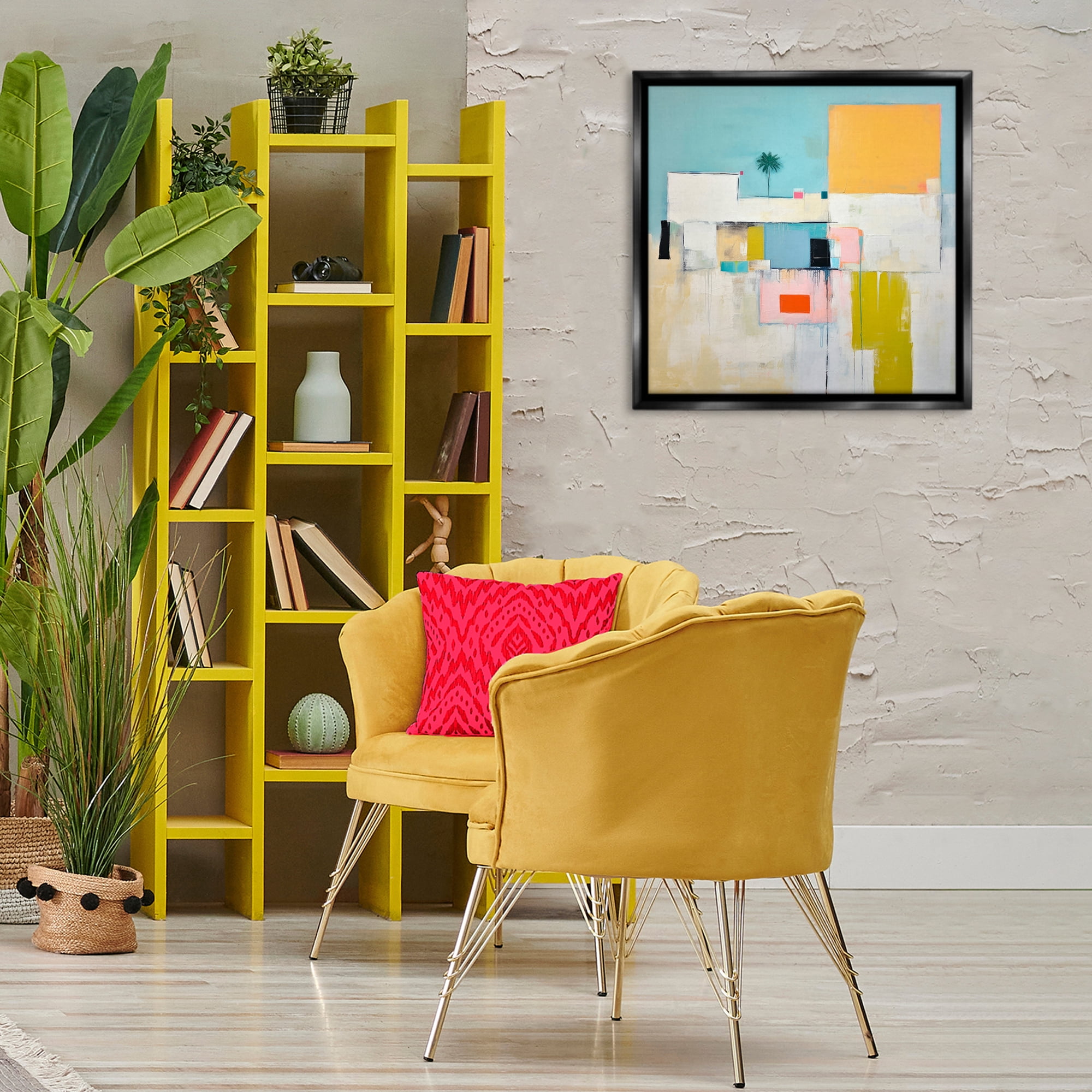 Stupell Industries Tropical Villa Abstraction Abstract Painting Black Floater Framed Canvas Art Print Wall Art, 25 x 25