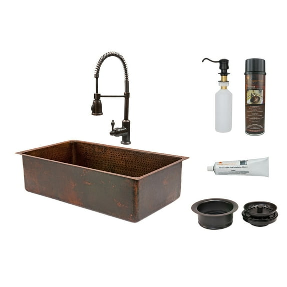 Premier Copper Products Ksp4_Ksdb33199 33" Hammered Copper Kitchen Single Basin Sink