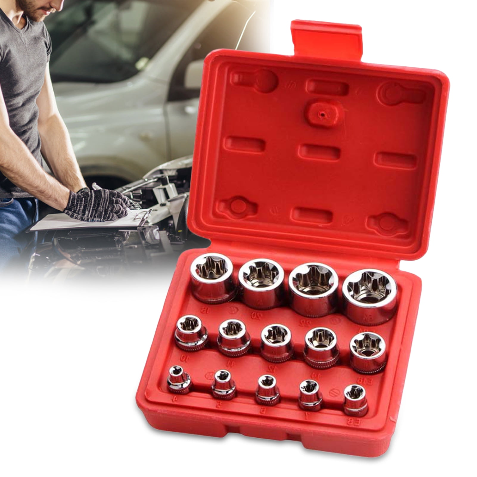 SPRING PARK 14Pcs External Torque Star Socket Set Drive Inverted Hexagonal Torx Impact Repair Tool Hand Tool Suit