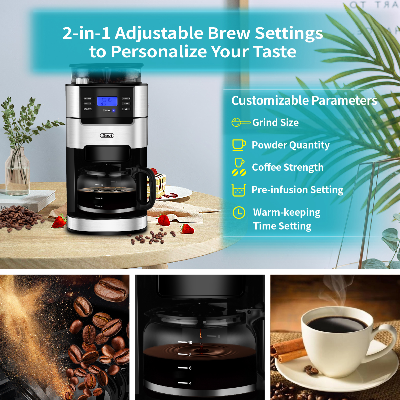 Buy GEVI 10Cup Programmable Grind and Brew Coffee Maker, Black Online