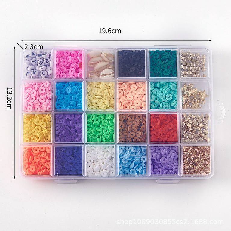 4800pcs+ Clay Beads for Bracelets Making,18 Colors 6mm Flat Round Clay  Beads with Pendant Charms Kit and Elastic Strings Making Kit…